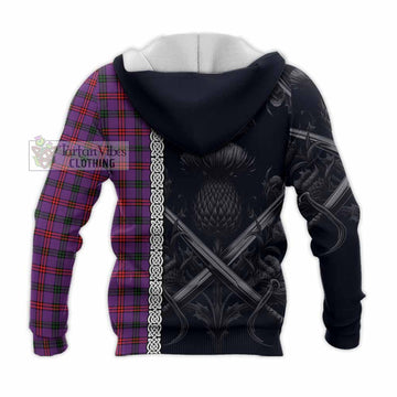 Montgomery Tartan Knitted Hoodie with Family Crest Cross Sword Thistle Celtic Vibes