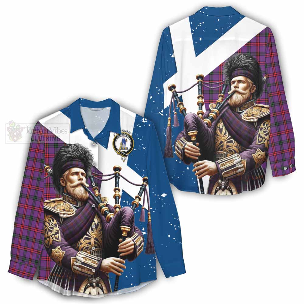 Tartan Vibes Clothing Montgomery Tartan Women's Casual Shirt with Family Crest Scottish Bagpiper Vibes