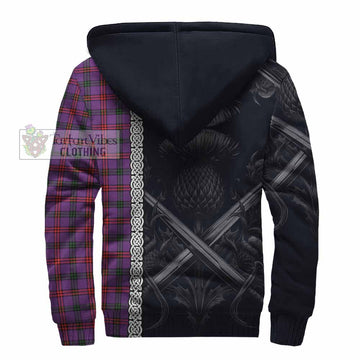 Montgomery Tartan Sherpa Hoodie with Family Crest Cross Sword Thistle Celtic Vibes