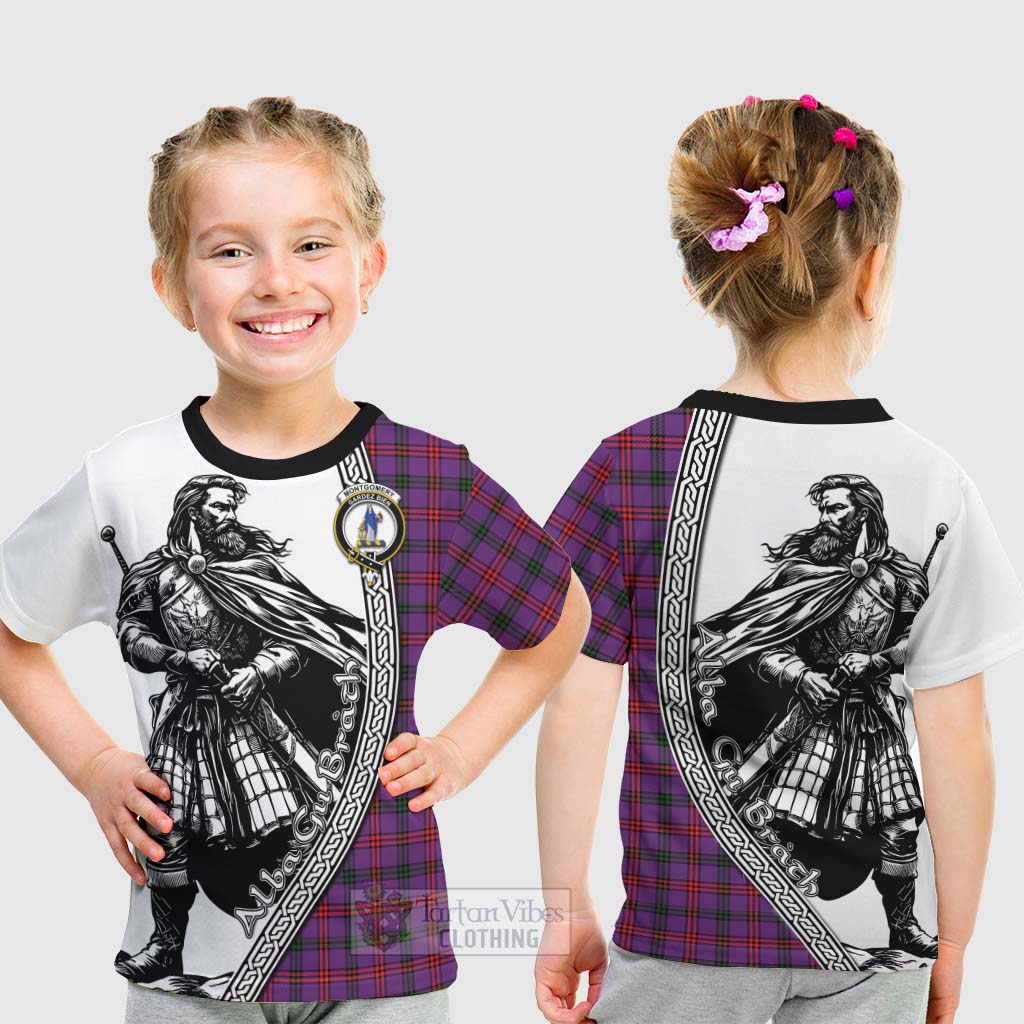 Tartan Vibes Clothing Montgomery Tartan Clan Crest Kid T-Shirt with Highlander Warrior Celtic Style