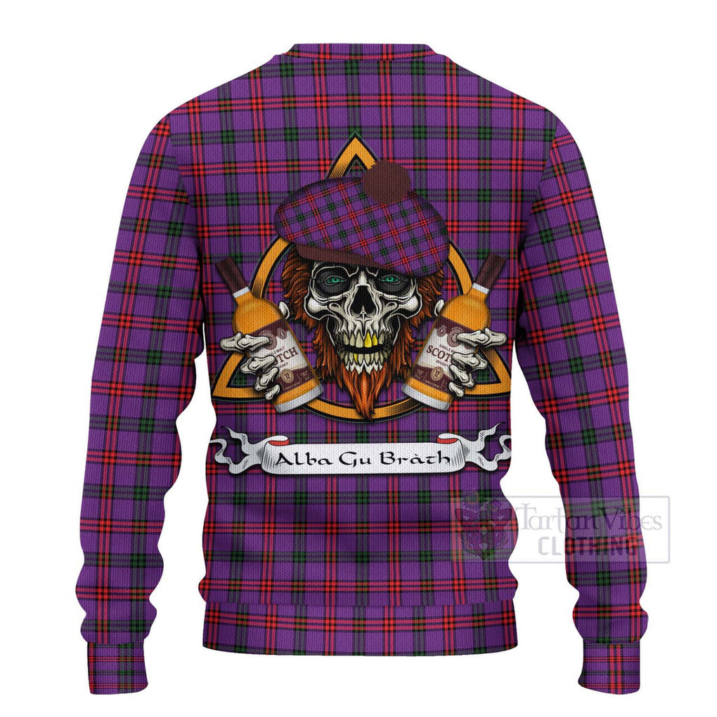 Tartan Vibes Clothing Montgomery Tartan Knitted Sweater with Family Crest and Bearded Skull Holding Bottles of Whiskey