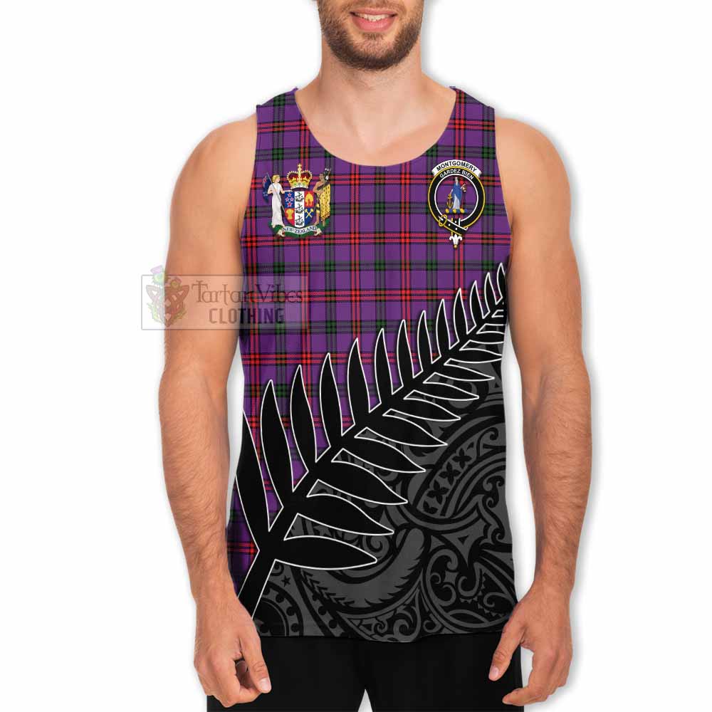 Tartan Vibes Clothing Montgomery Crest Tartan Men's Tank Top with New Zealand Silver Fern Half Style