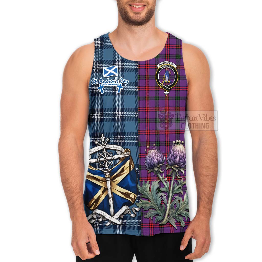 Tartan Vibes Clothing Montgomery Tartan Men's Tank Top Happy St. Andrew's Day Half Tartan Style