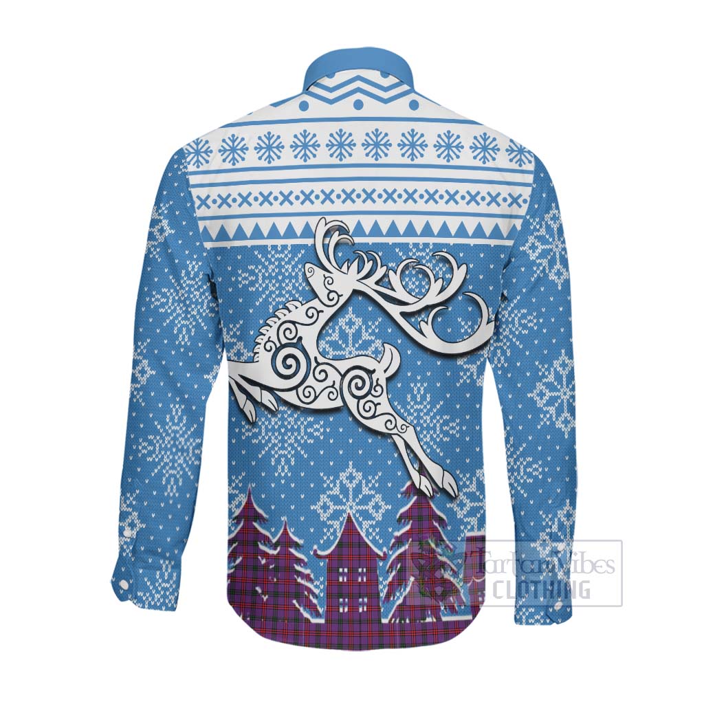 Tartan Vibes Clothing Montgomery Clan Christmas Long Sleeve Button Shirt Celtic Reindeer Style