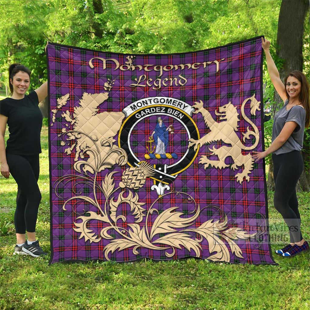 Tartan Vibes Clothing Montgomery Tartan Quilt with Family Crest and Scottish Symbol Style