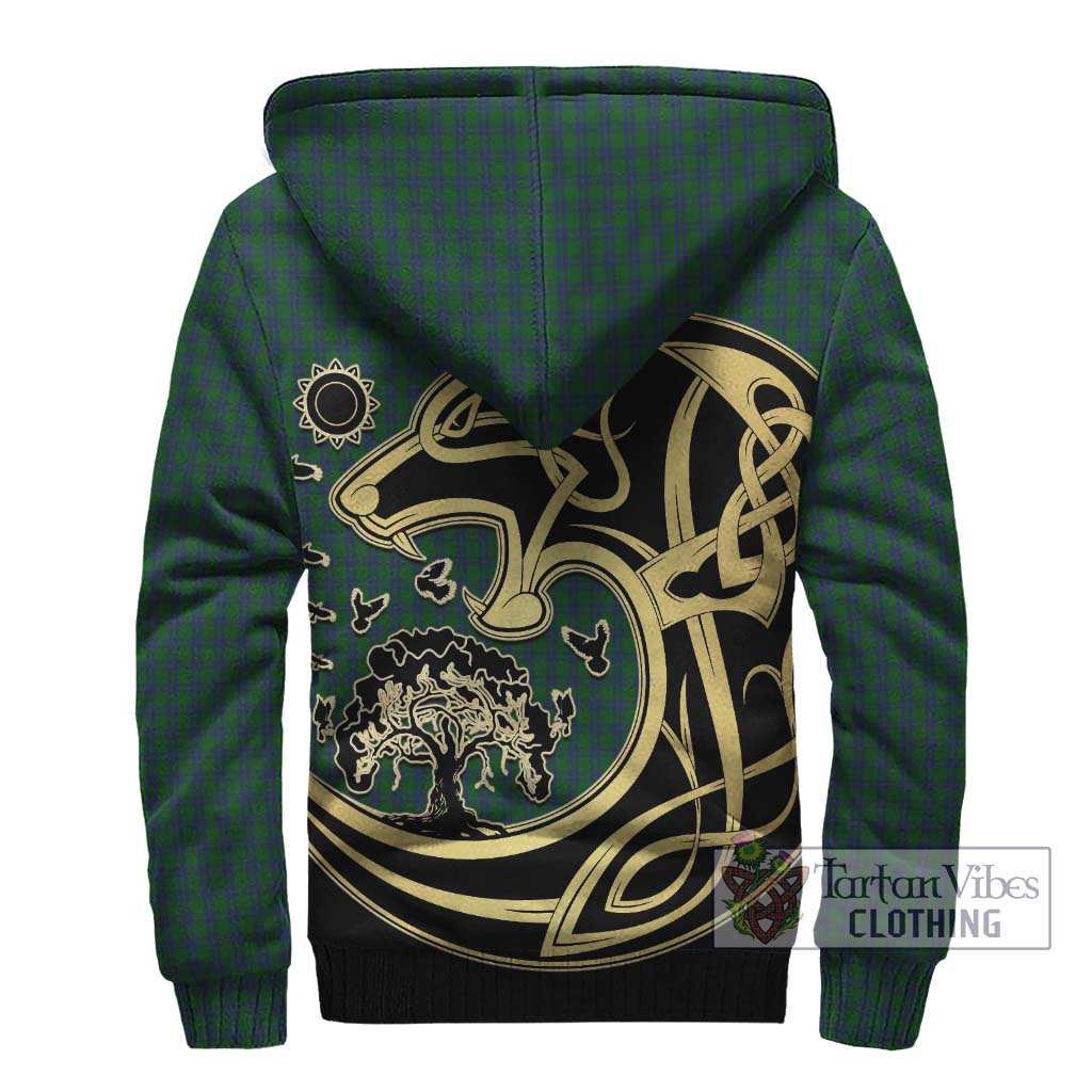 Tartan Vibes Clothing Montgomery Tartan Sherpa Hoodie with Family Crest Celtic Wolf Style