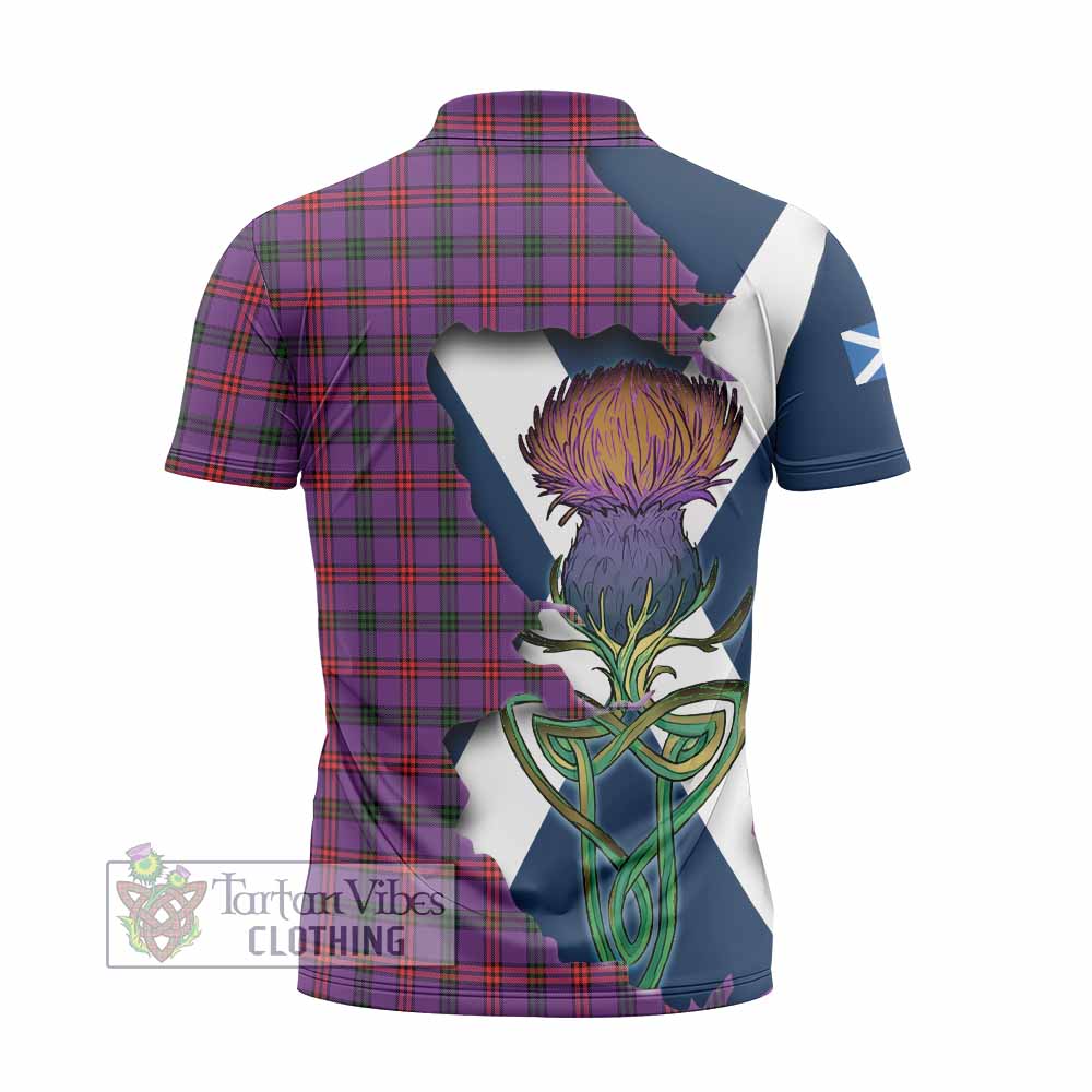 Montgomery Tartan Family Crest Zipper Polo Shirt Scottish Thistle Celtic Inspired - Tartan Vibes Clothing