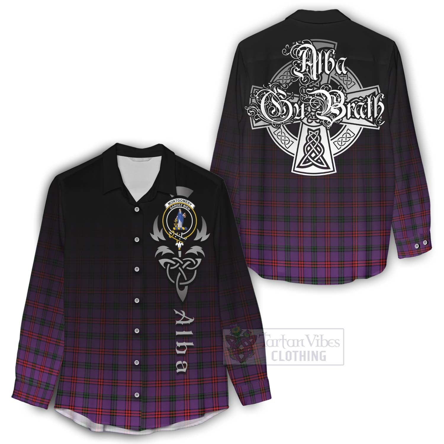 Tartan Vibes Clothing Montgomery Tartan Women's Casual Shirt Featuring Alba Gu Brath Family Crest Celtic Inspired