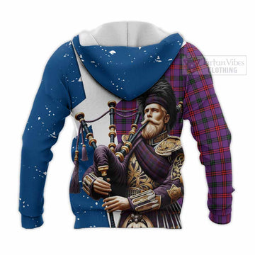 Montgomery Tartan Knitted Hoodie with Family Crest Scottish Bagpiper Vibes