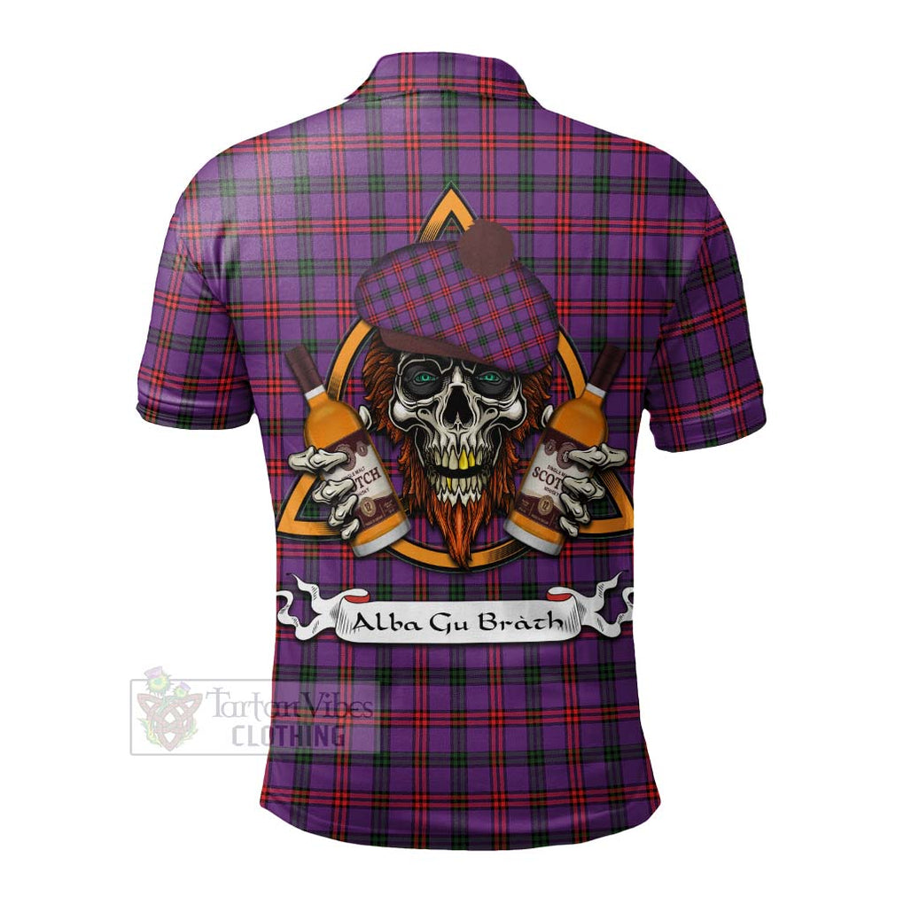 Tartan Vibes Clothing Montgomery Tartan Polo Shirt with Family Crest and Bearded Skull Holding Bottles of Whiskey