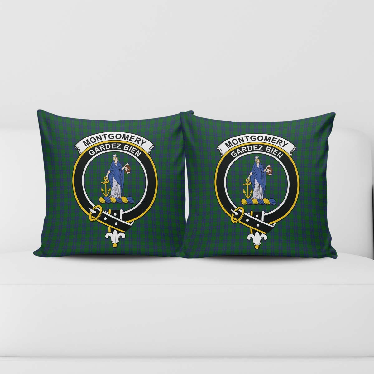 Montgomery Tartan Pillow Cover with Family Crest - Tartanvibesclothing