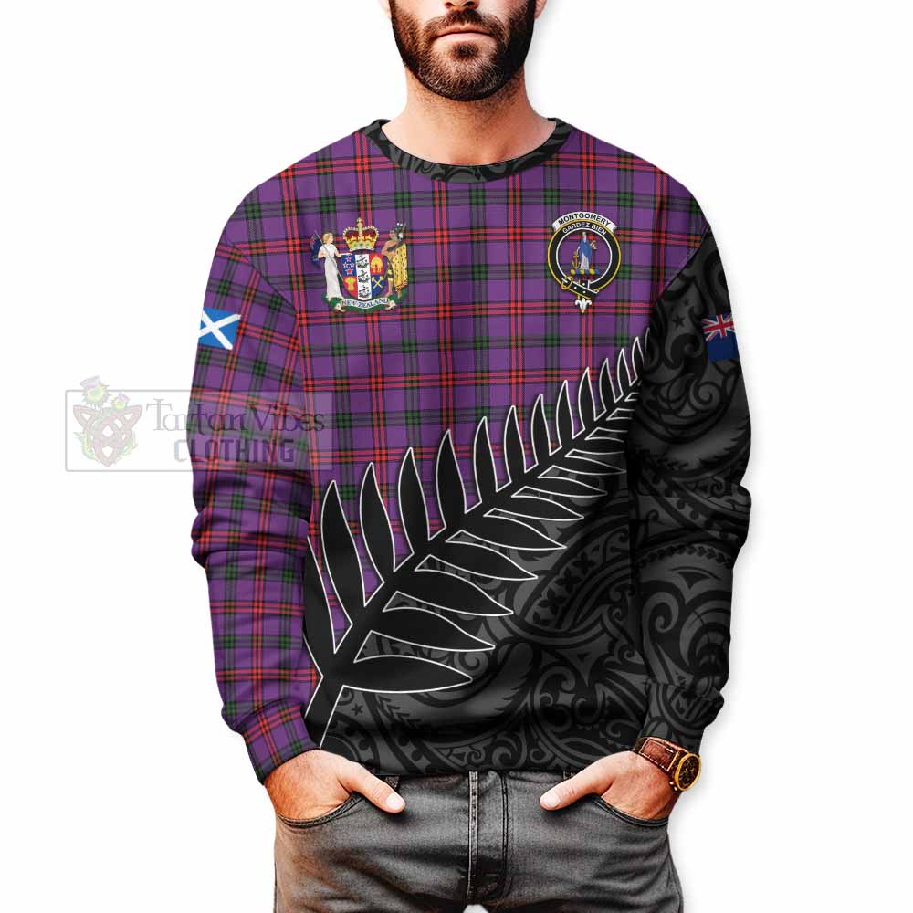 Tartan Vibes Clothing Montgomery Crest Tartan Sweatshirt with New Zealand Silver Fern Half Style