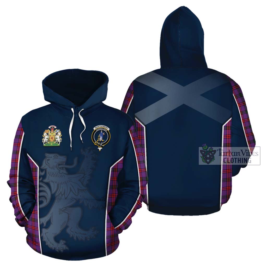 Tartan Vibes Clothing Montgomery Tartan Cotton Hoodie with Family Crest and Lion Rampant Vibes Sport Style