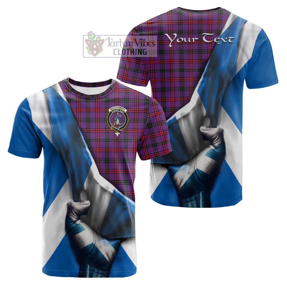 Tartan Vibes Clothing Montgomery Tartan Cotton T-shirt with Family Crest Scotland Patriotic Style