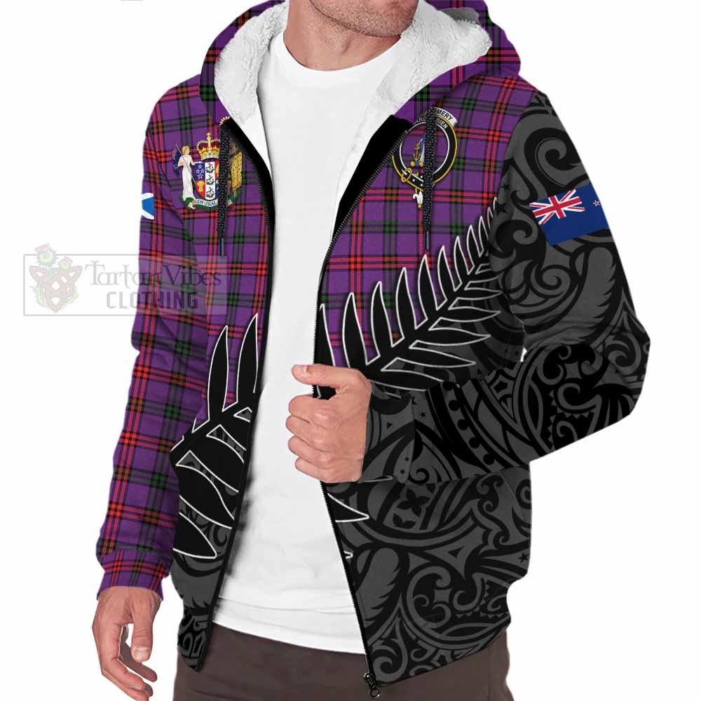 Tartan Vibes Clothing Montgomery Crest Tartan Sherpa Hoodie with New Zealand Silver Fern Half Style