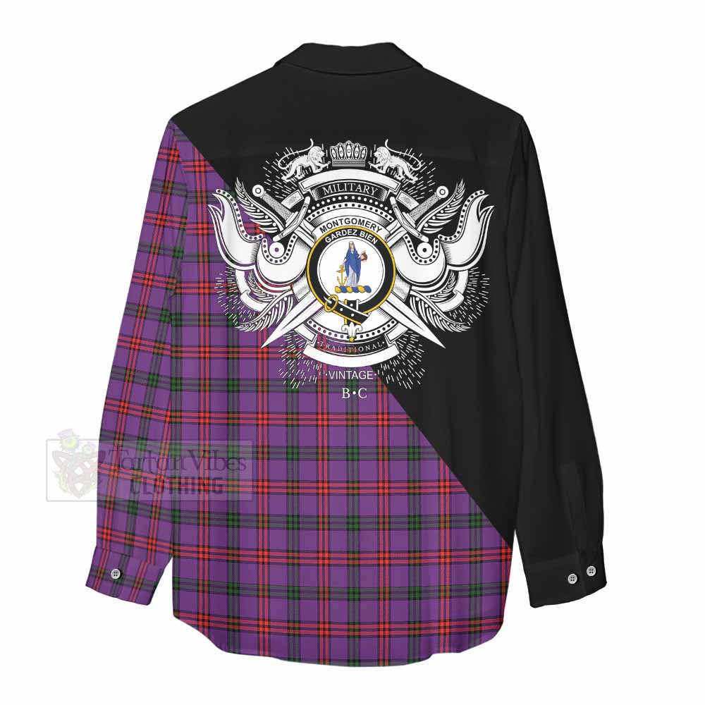 Tartan Vibes Clothing Montgomery Tartan Women's Casual Shirt with Family Crest and Military Logo Style