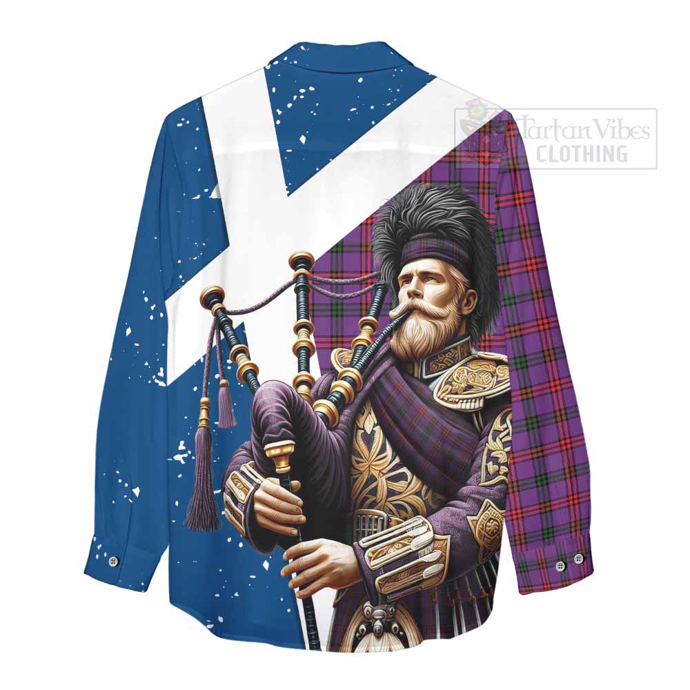 Tartan Vibes Clothing Montgomery Tartan Women's Casual Shirt with Family Crest Scottish Bagpiper Vibes