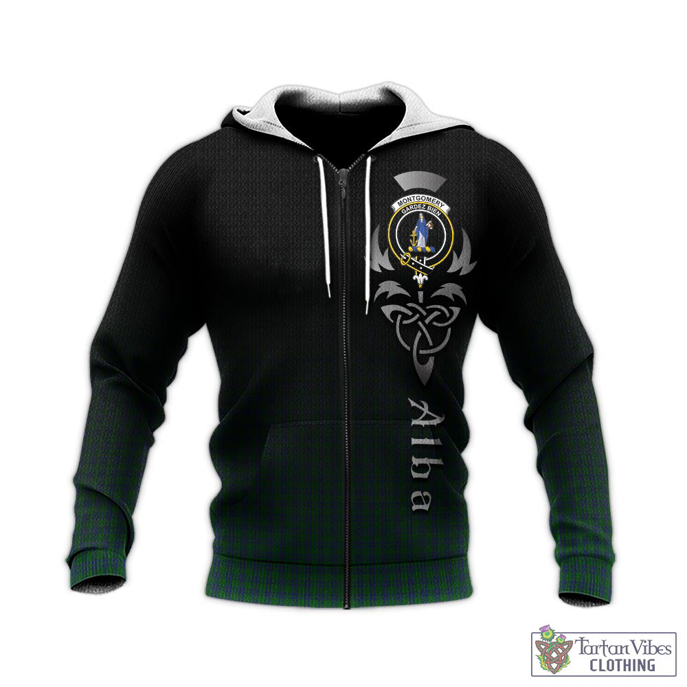 Tartan Vibes Clothing Montgomery Tartan Knitted Hoodie Featuring Alba Gu Brath Family Crest Celtic Inspired