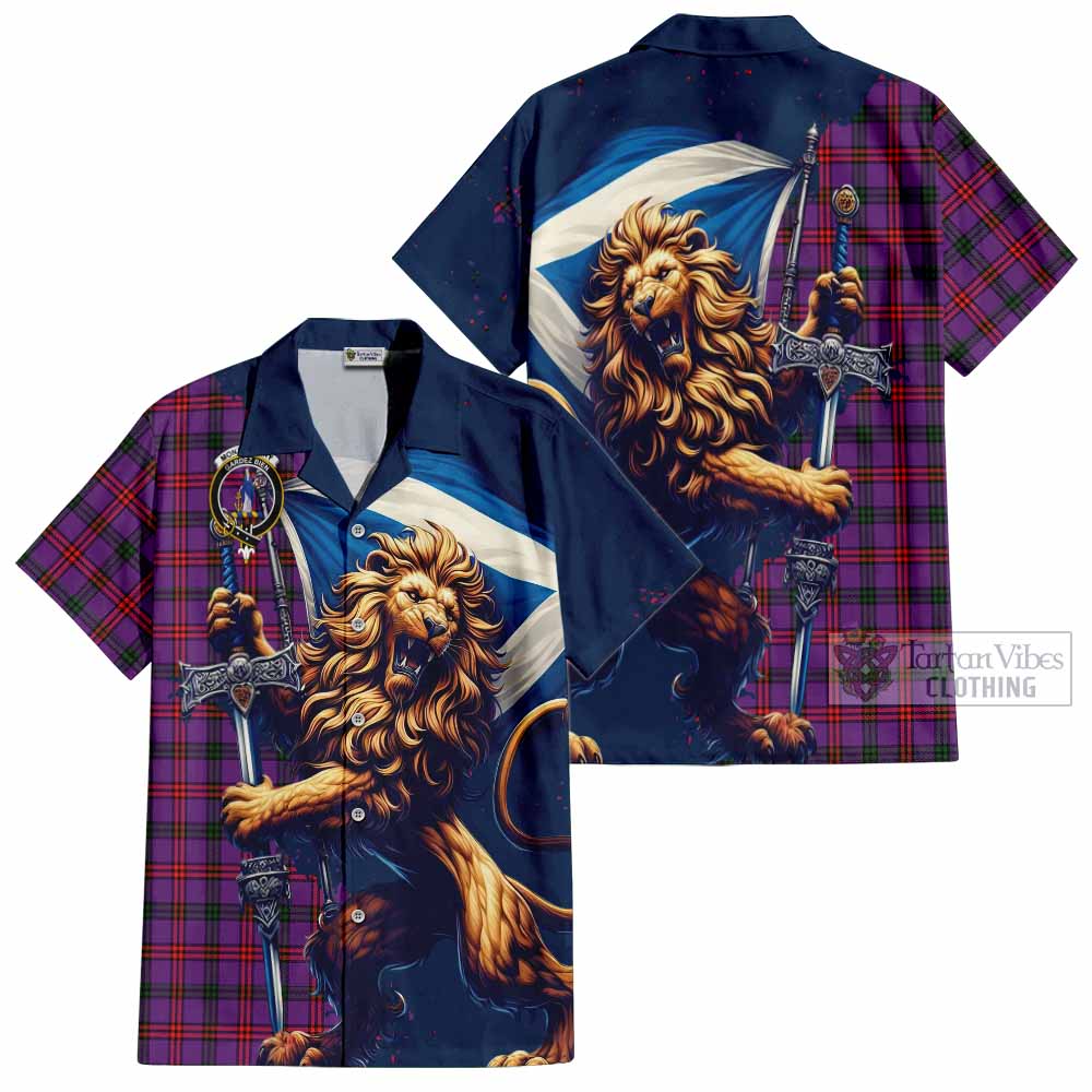 Tartan Vibes Clothing Montgomery Tartan Family Crest Short Sleeve Button Shirt with Scottish Majestic Lion