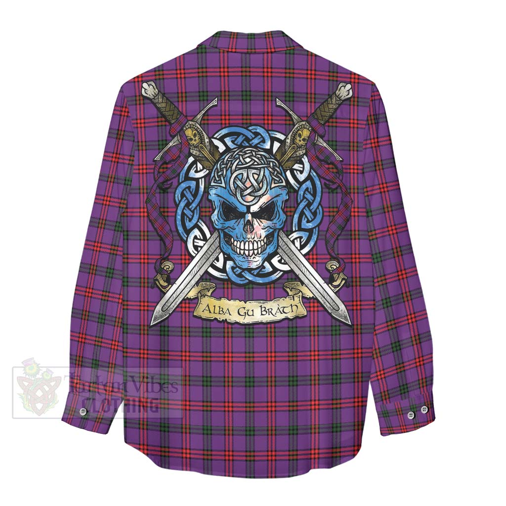 Tartan Vibes Clothing Montgomery Tartan Women's Casual Shirt with Family Crest Celtic Skull Style