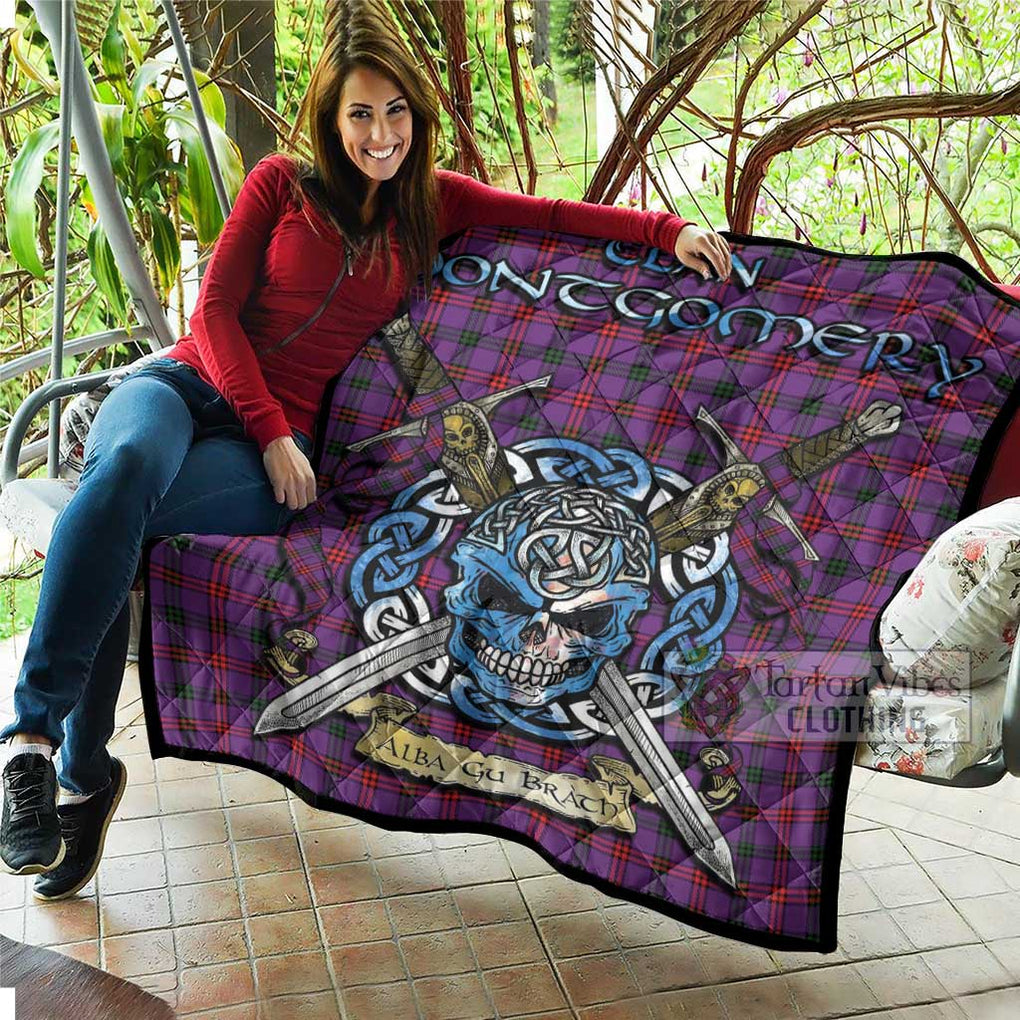 Tartan Vibes Clothing Montgomery Tartan Quilt with Celtic Skull Alba Gu Brath Style