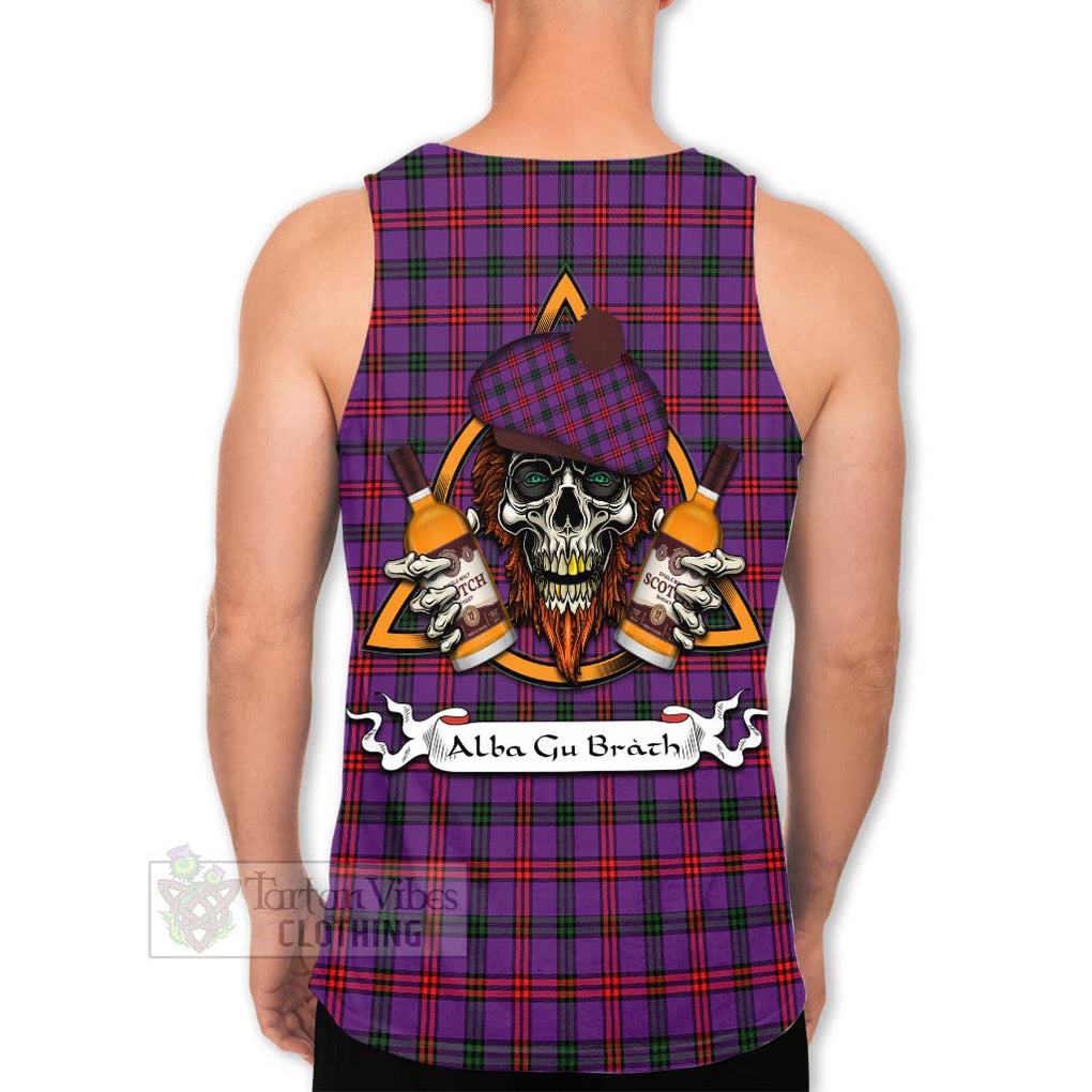 Tartan Vibes Clothing Montgomery Tartan Men's Tank Top with Family Crest and Bearded Skull Holding Bottles of Whiskey