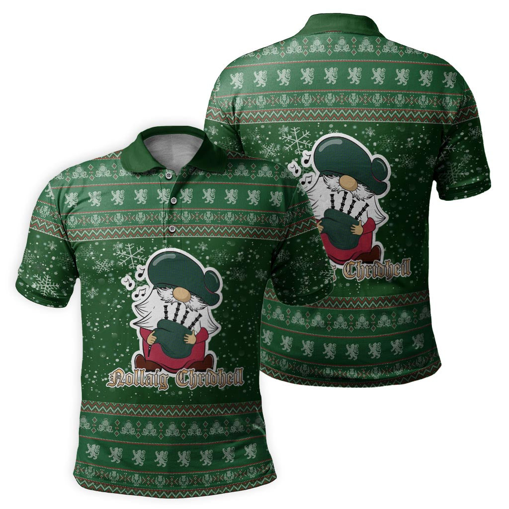 Montgomery Clan Christmas Family Polo Shirt with Funny Gnome Playing Bagpipes - Tartanvibesclothing