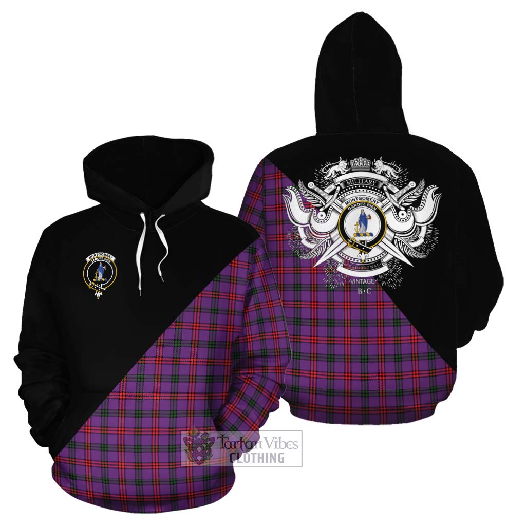 Tartan Vibes Clothing Montgomery Tartan Cotton Hoodie with Family Crest and Military Logo Style