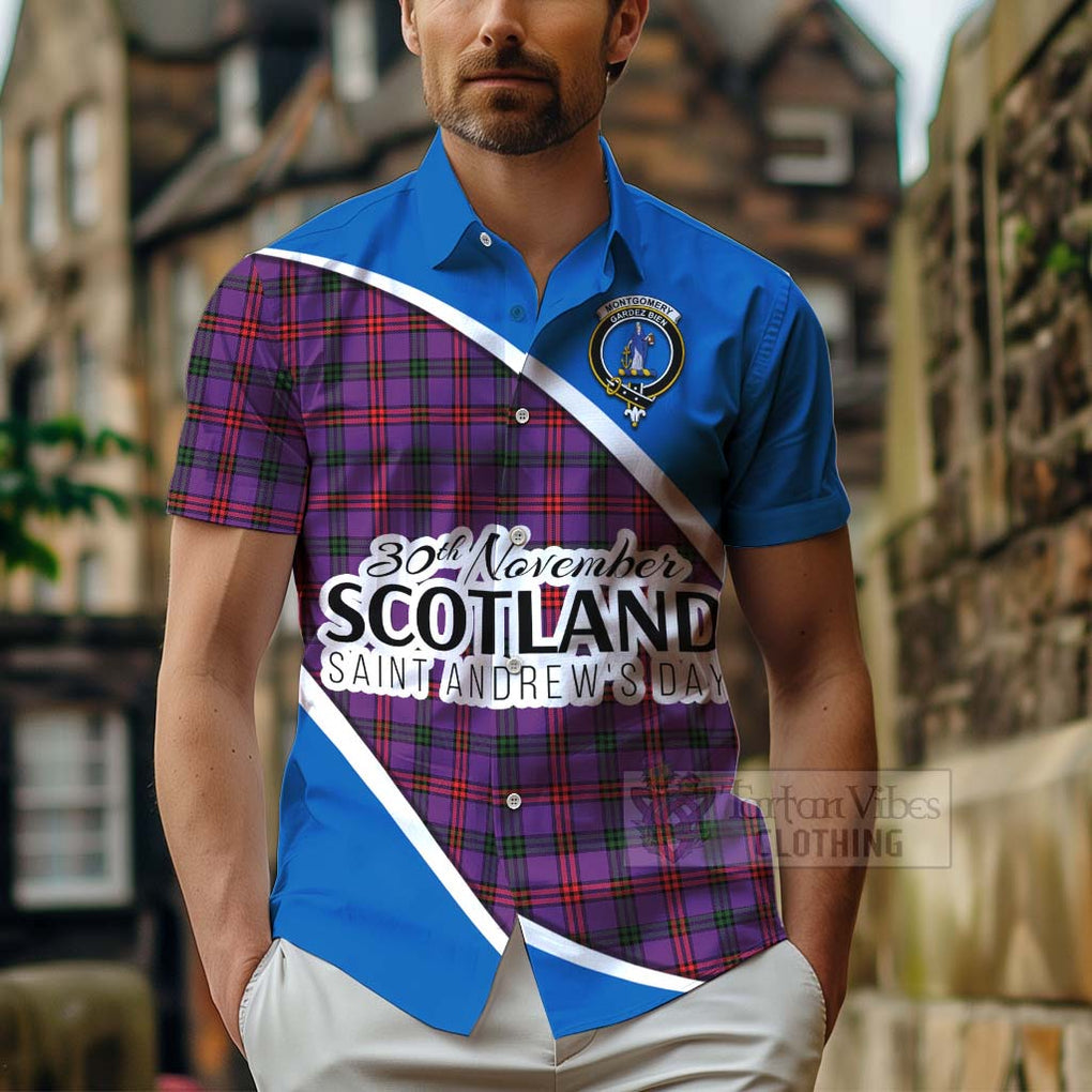 Tartan Vibes Clothing Montgomery Family Crest Tartan Short Sleeve Button Shirt Celebrate Saint Andrew's Day in Style