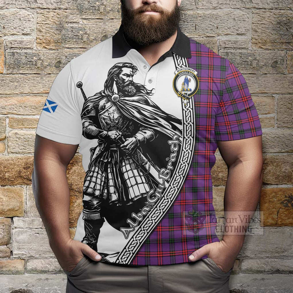 Tartan Vibes Clothing Montgomery Tartan Clan Crest Polo Shirt with Highlander Warrior Celtic Style