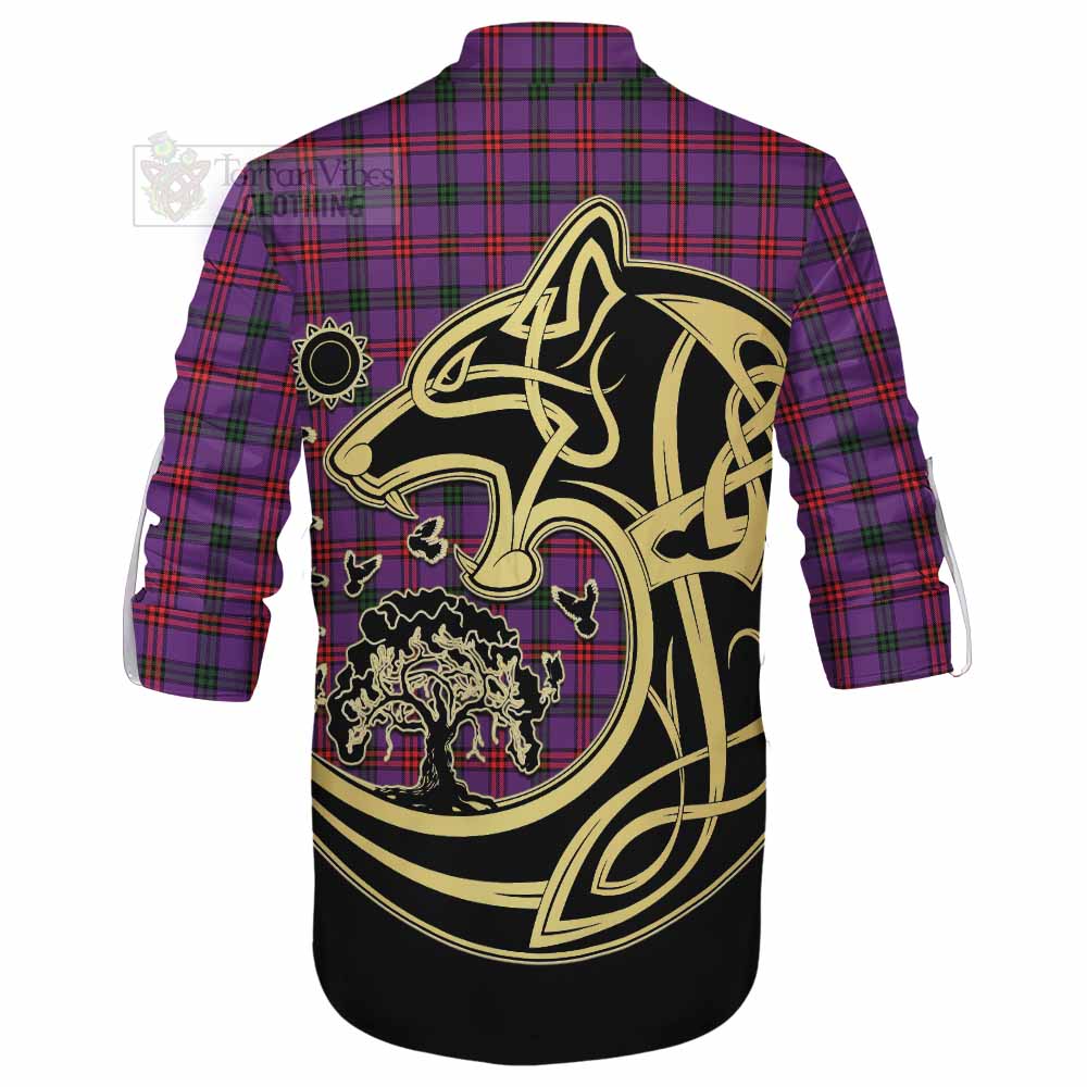 Tartan Vibes Clothing Montgomery Tartan Ghillie Kilt Shirt with Family Crest Celtic Wolf Style