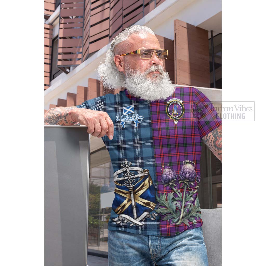 Tartan Vibes Clothing Montgomery Tartan Cotton T-shirt Happy St. Andrew's Day Half Tartan Style