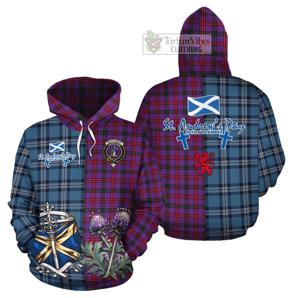 Tartan Vibes Clothing Montgomery Tartan Cotton Hoodie Happy St. Andrew's Day Half Tartan Style