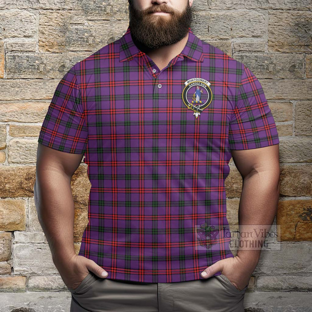 Tartan Vibes Clothing Montgomery Tartan Polo Shirt with Family Crest and Bearded Skull Holding Bottles of Whiskey