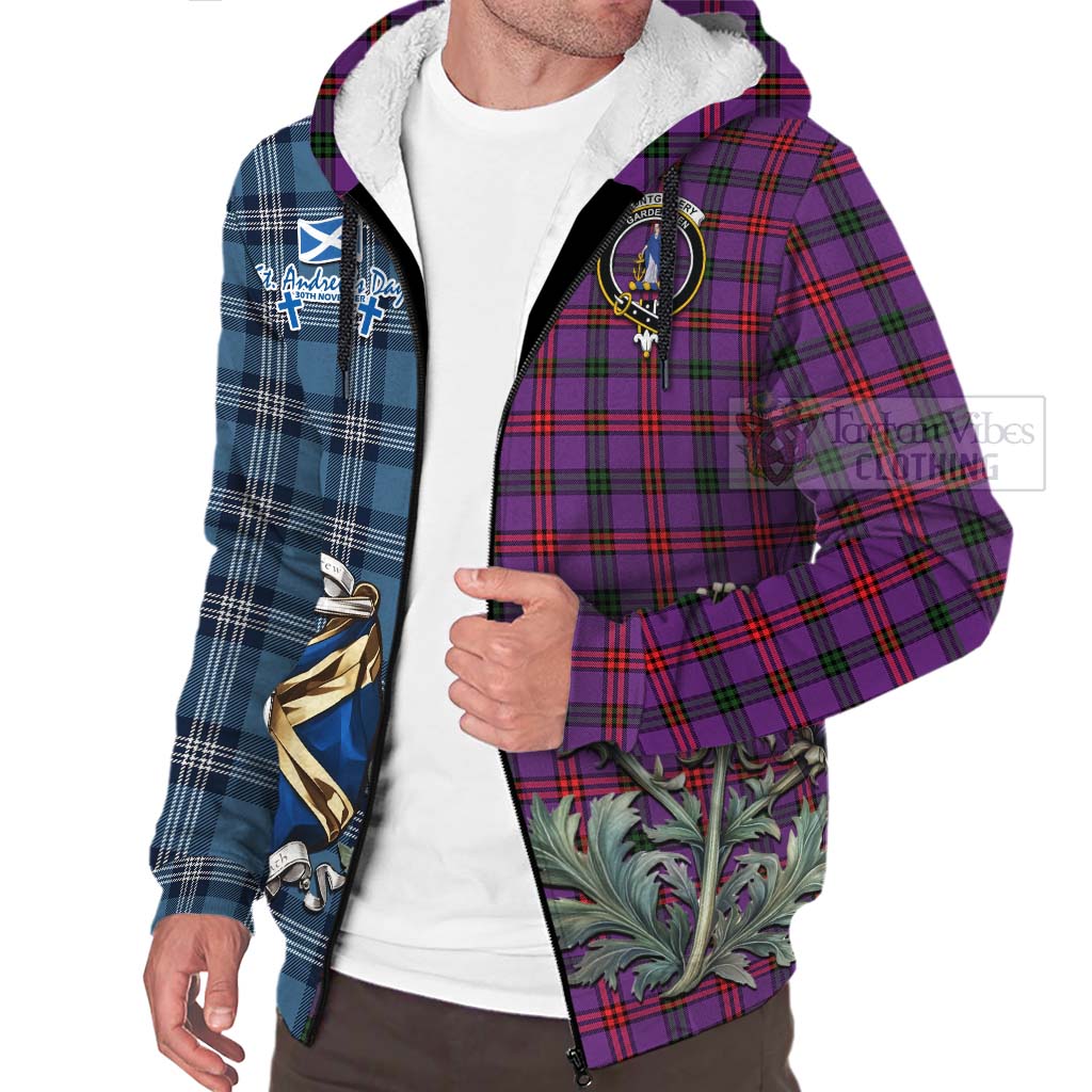 Tartan Vibes Clothing Montgomery Tartan Sherpa Hoodie Happy St. Andrew's Day Half Tartan Style