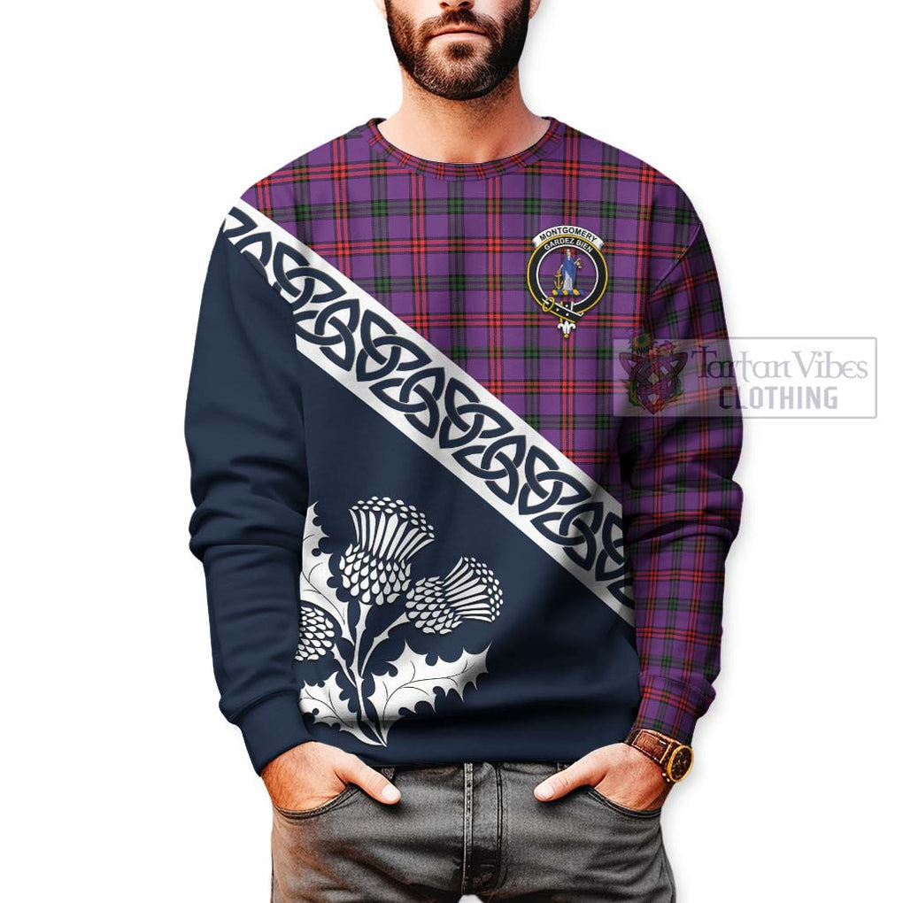 Tartan Vibes Clothing Montgomery Tartan Sweatshirt Featuring Thistle and Scotland Map