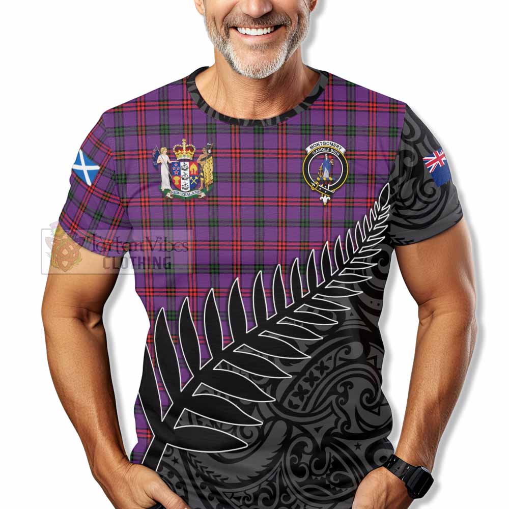 Tartan Vibes Clothing Montgomery Crest Tartan T-Shirt with New Zealand Silver Fern Half Style