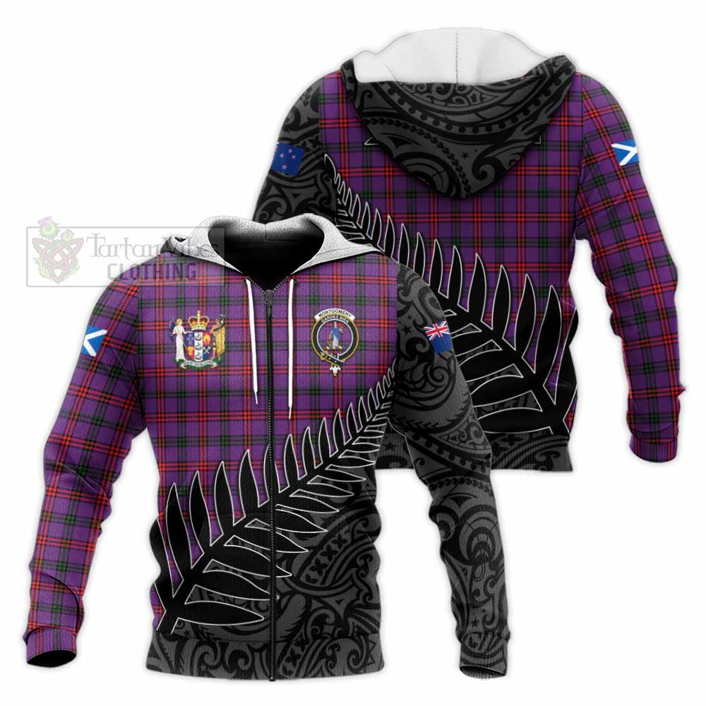 Tartan Vibes Clothing Montgomery Crest Tartan Knitted Hoodie with New Zealand Silver Fern Half Style