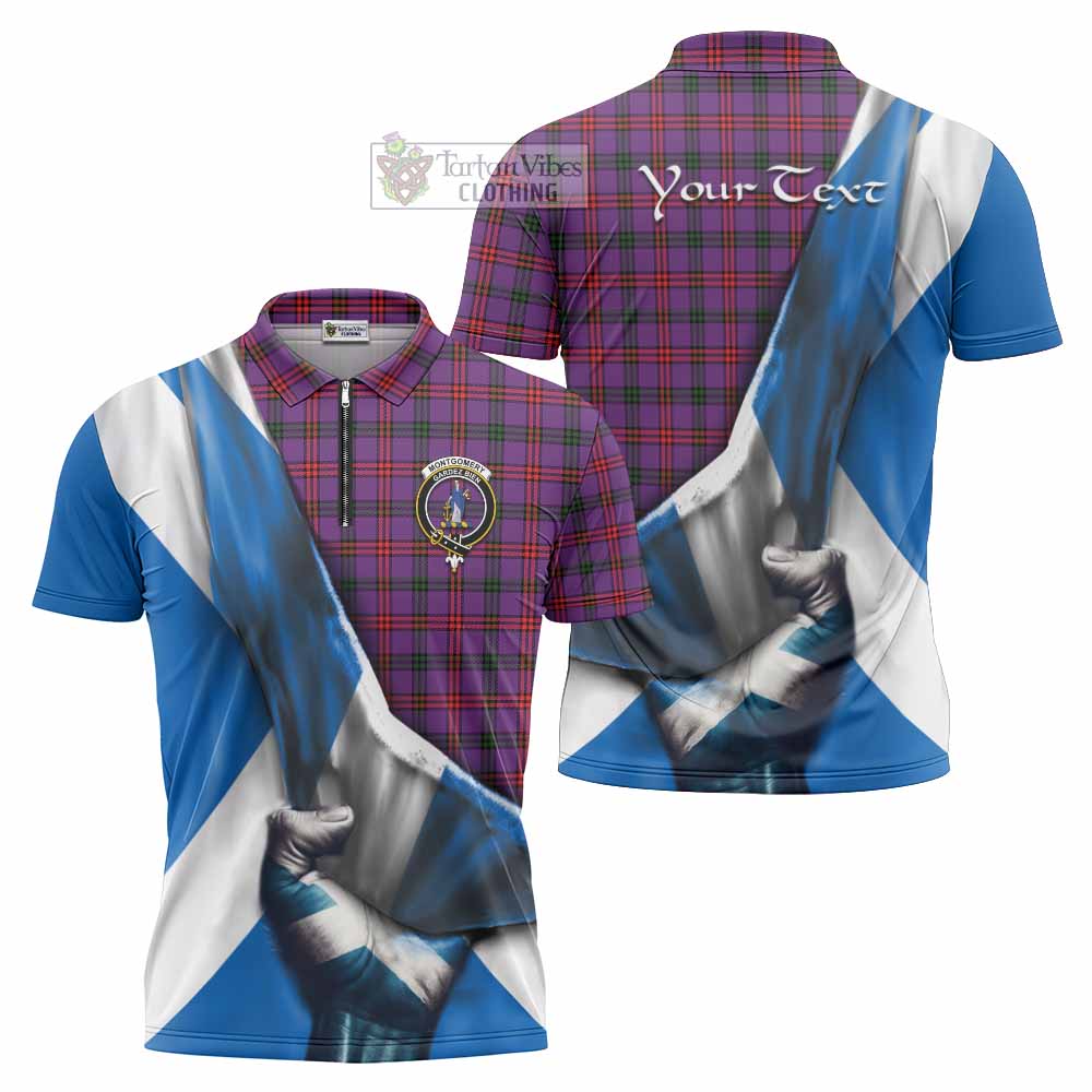 Tartan Vibes Clothing Montgomery Tartan Zipper Polo Shirt with Family Crest Scotland Patriotic Style