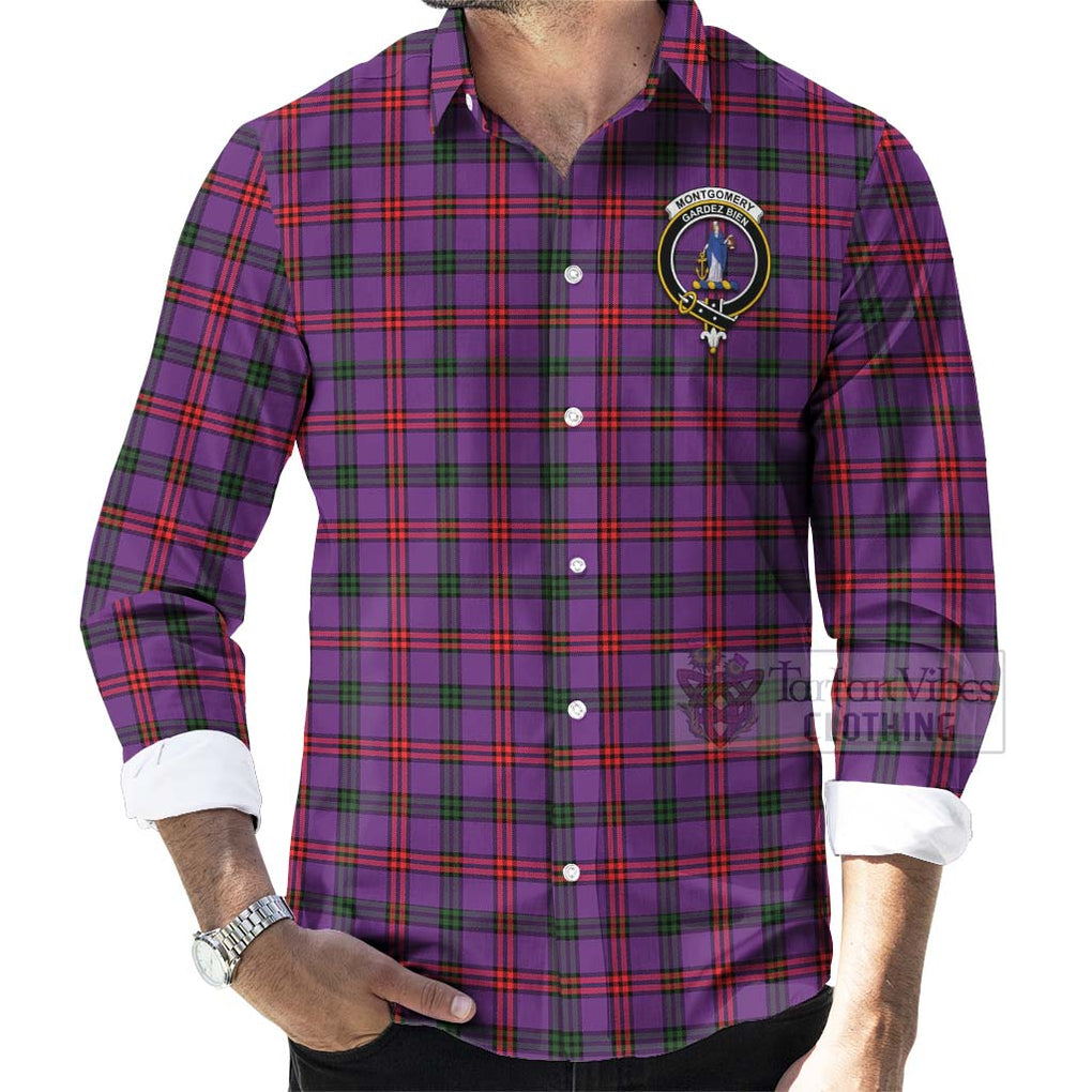 Tartan Vibes Clothing Montgomery Tartan Long Sleeve Button Shirt with Family Crest Celtic Skull Style