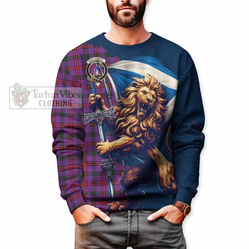 Tartan Vibes Clothing Montgomery Tartan Family Crest Sweatshirt with Scottish Majestic Lion