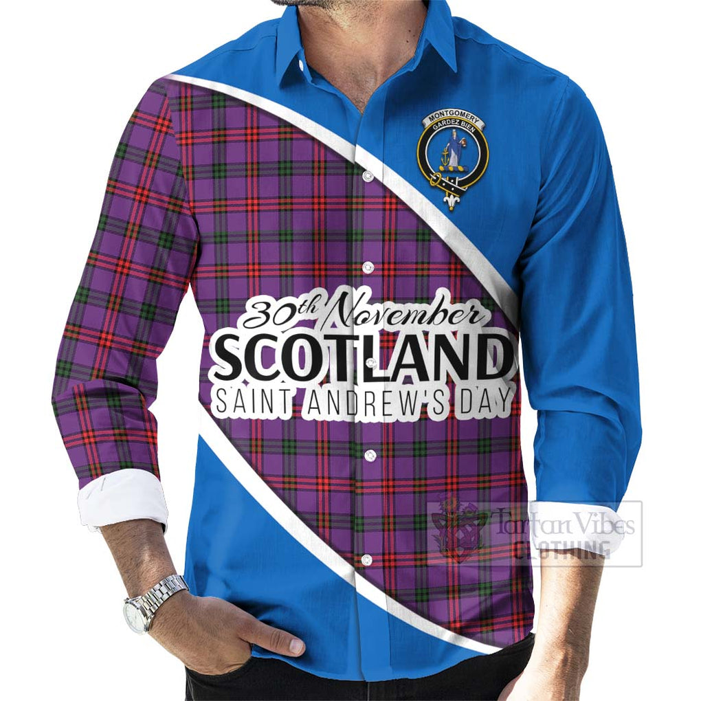 Tartan Vibes Clothing Montgomery Family Crest Tartan Long Sleeve Button Shirt Celebrate Saint Andrew's Day in Style