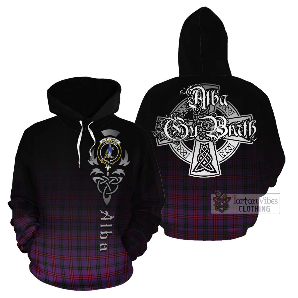 Tartan Vibes Clothing Montgomery Tartan Cotton Hoodie Featuring Alba Gu Brath Family Crest Celtic Inspired