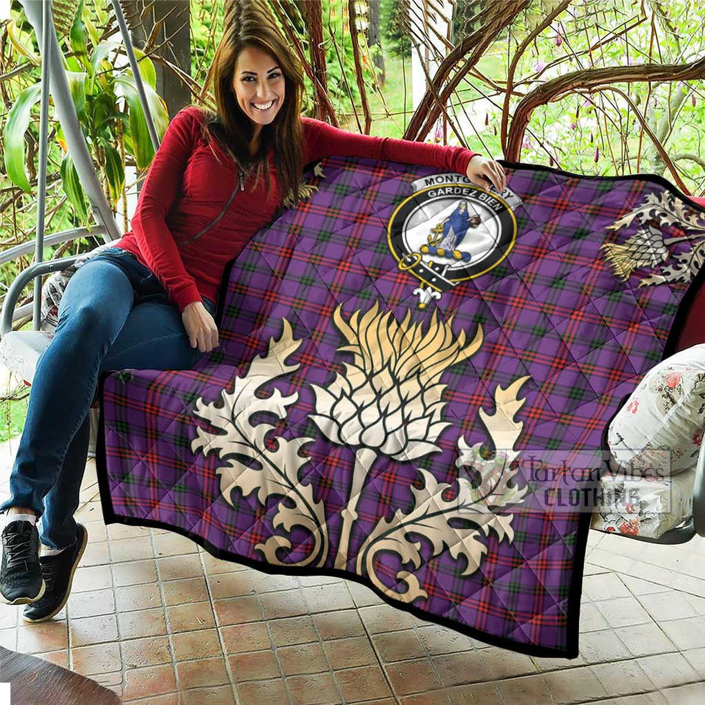 Tartan Vibes Clothing Montgomery Tartan Quilt with Family Crest and Golden Thistle Style