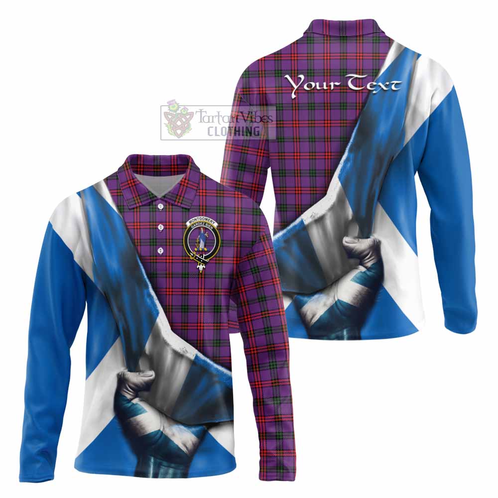 Tartan Vibes Clothing Montgomery Tartan Long Sleeve Polo Shirt with Family Crest Scotland Patriotic Style