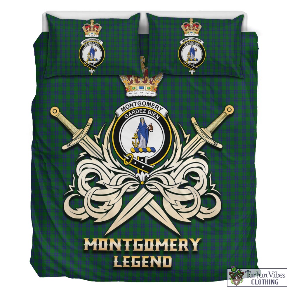 Tartan Vibes Clothing Montgomery Tartan Bedding Set with Clan Crest and the Golden Sword of Courageous Legacy
