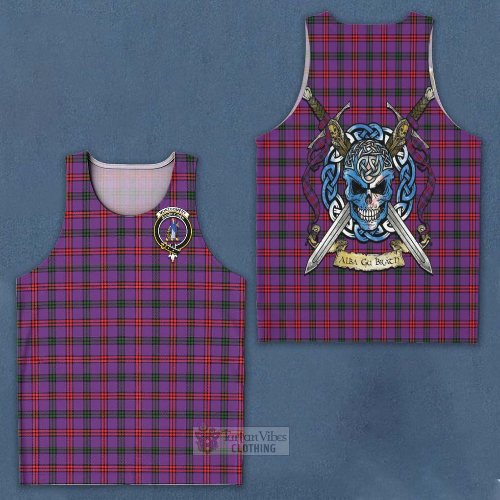 Tartan Vibes Clothing Montgomery Tartan Men's Tank Top with Family Crest Celtic Skull Style