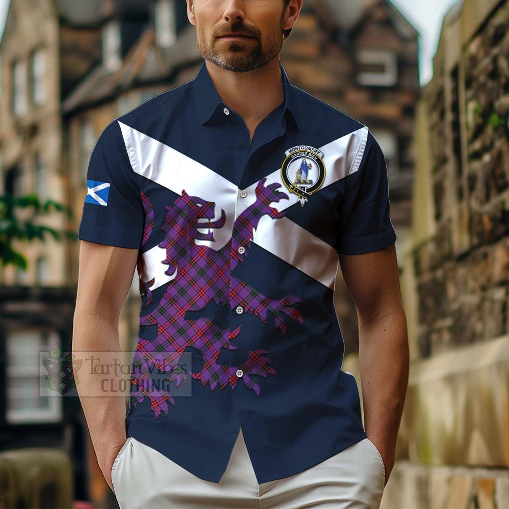 Tartan Vibes Clothing Montgomery Tartan Lion Rampant Short Sleeve Button Shirt – Proudly Display Your Heritage with Alba Gu Brath and Clan Name