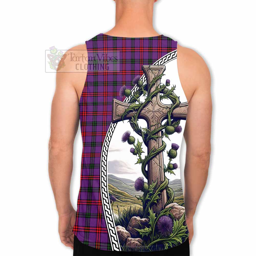 Tartan Vibes Clothing Montgomery Tartan Men's Tank Top with Family Crest and St. Andrew's Cross Accented by Thistle Vines