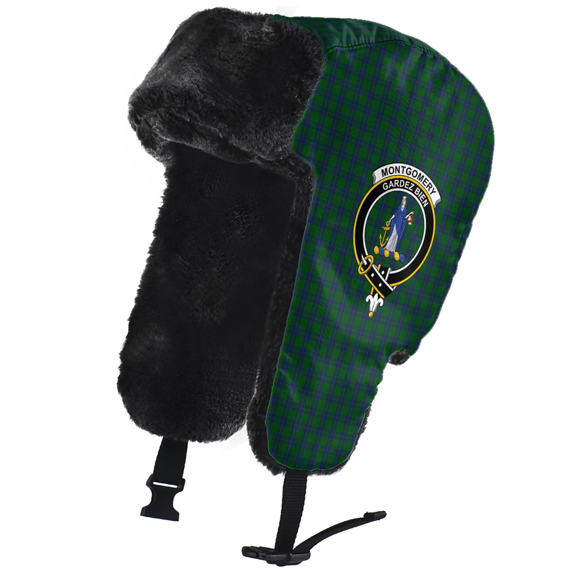 Montgomery Tartan Winter Trapper Hat with Family Crest - Tartanvibesclothing